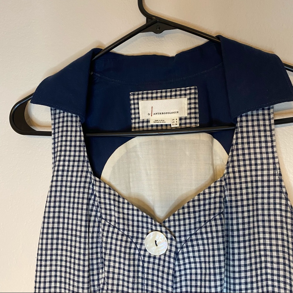 ANTHROPOLOGIE blue and white gingham Camellia collared shirt dress 4 - Picture 6 of 14